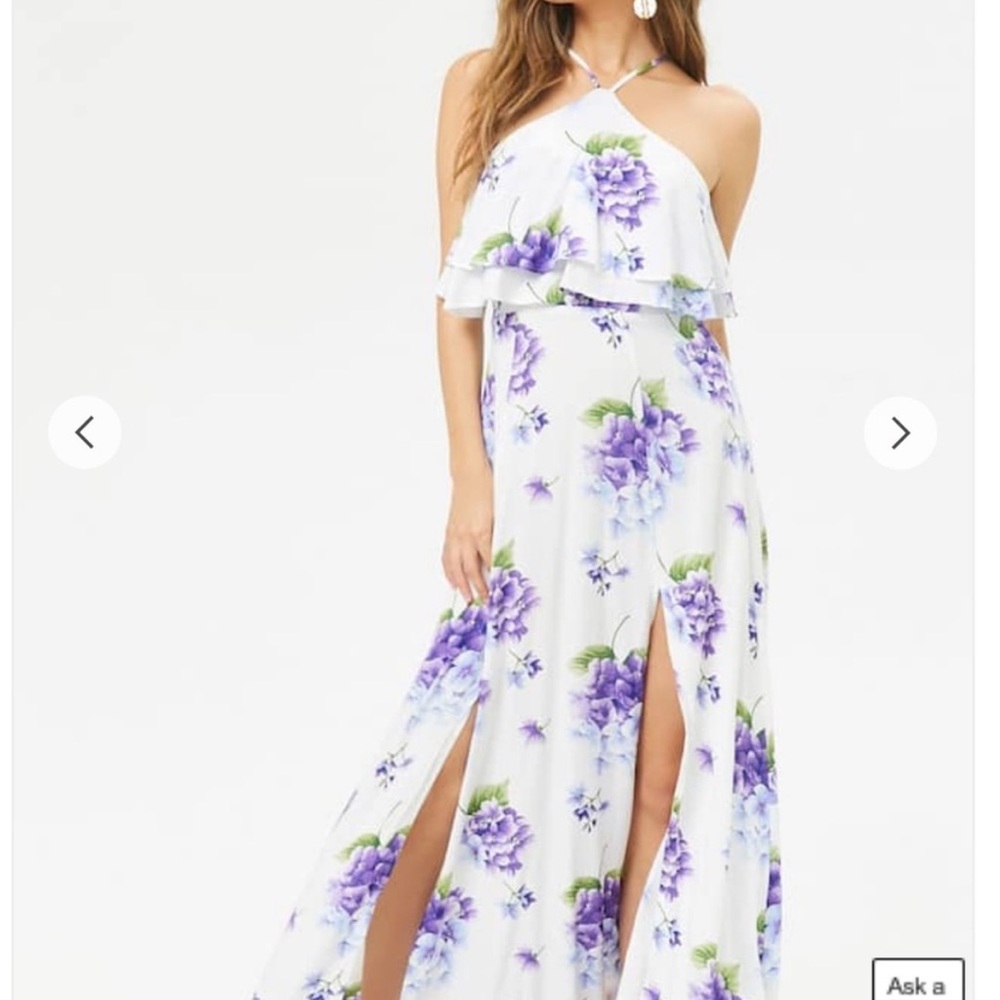 NWT Forever 21 White & Purple Floral Maxi with cut outs
